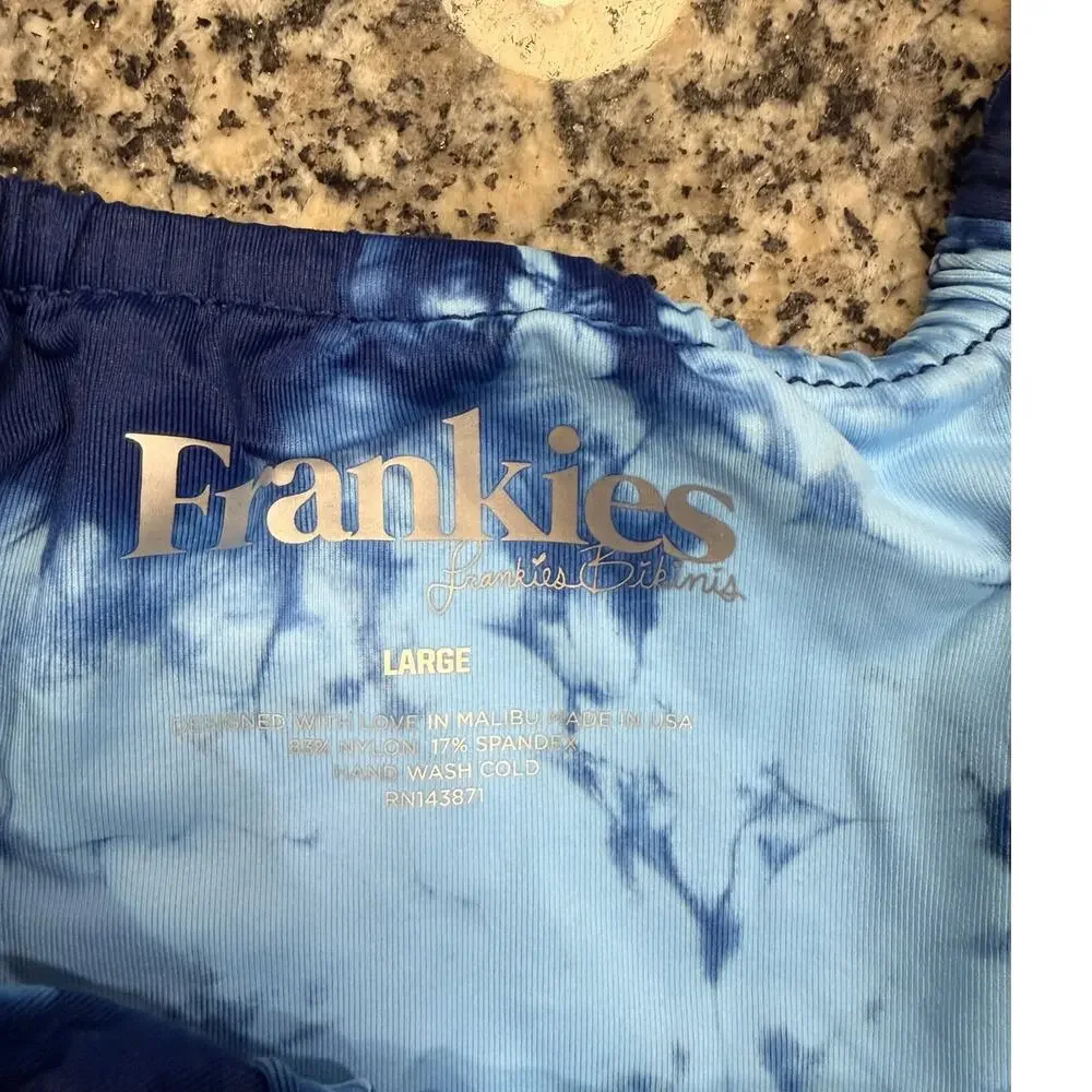 Frankies Bikinis Blue & White Tie-Dye Tie-Side Bottoms - Large